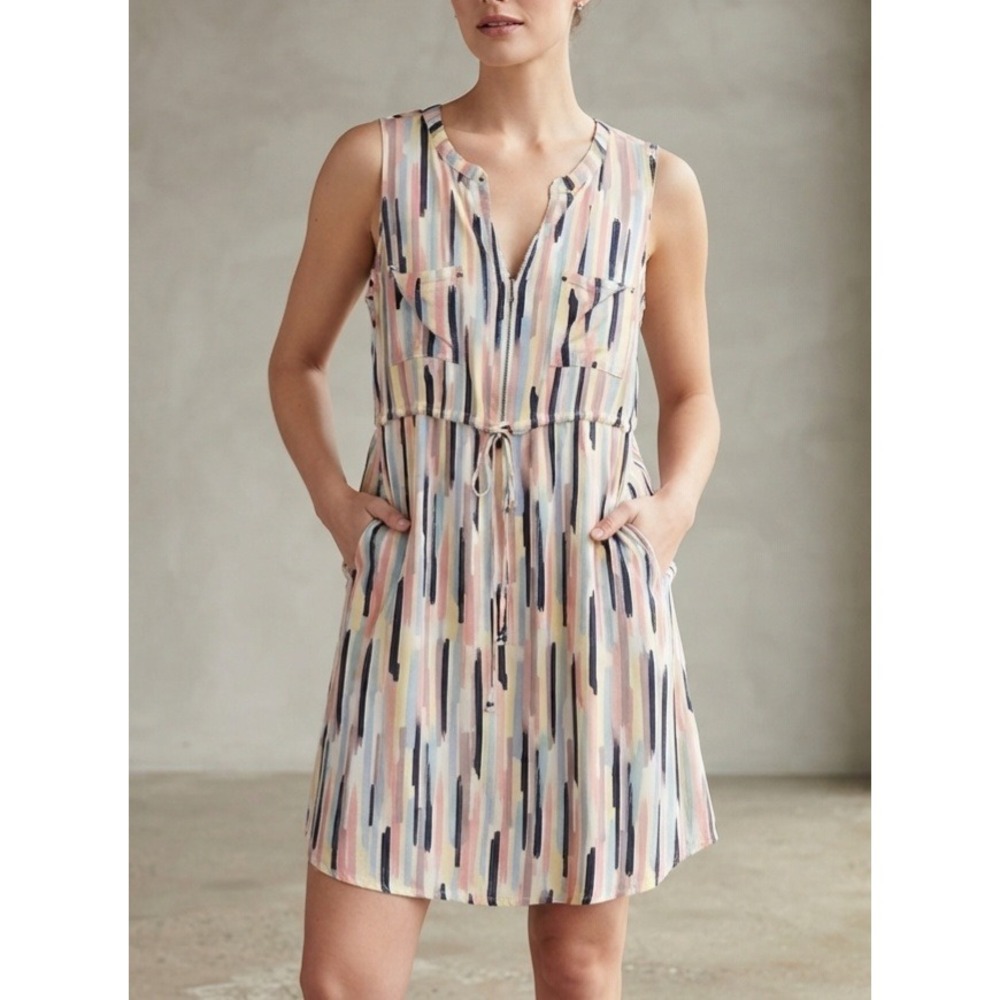 Torrid Pastel Brushstroke Striped Zip Front Sleeveless‎ Shirt Dress 00